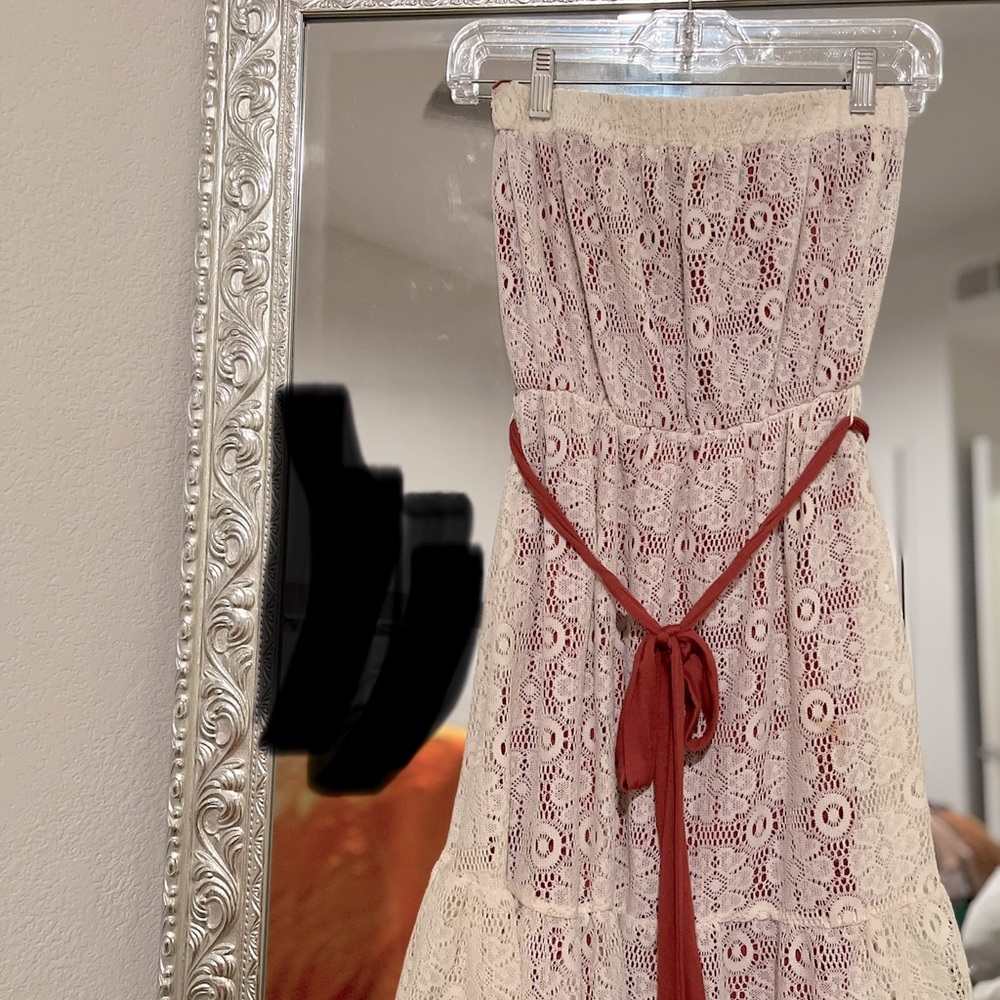 Cream and orange lace summer dress. Only worn once years ago.